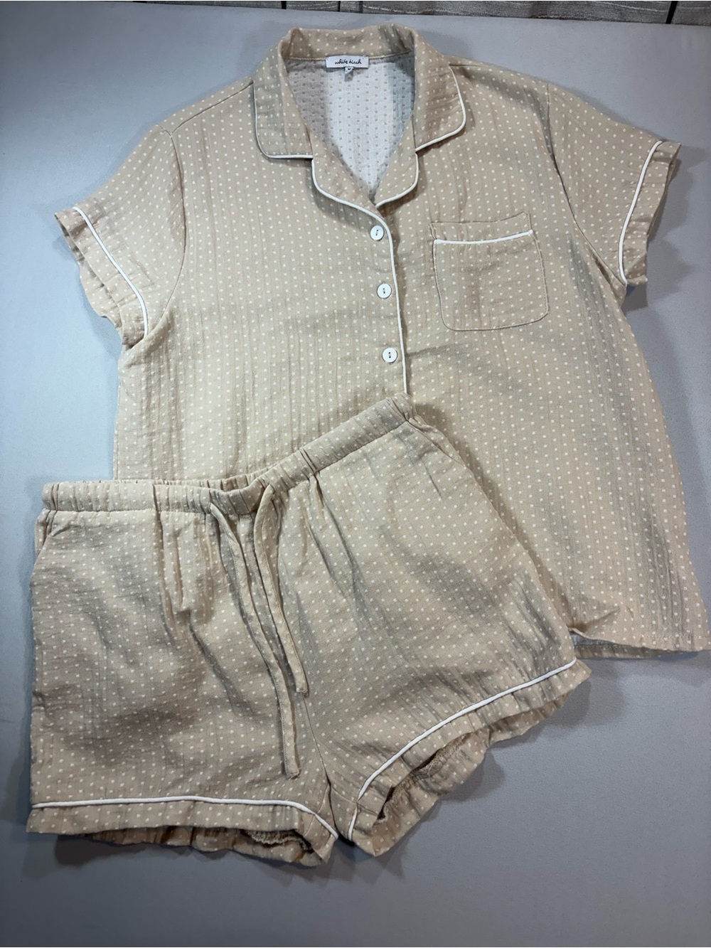 White Birch Beige Dot Short-Sleeve Pajama Set Women's M Cotton Viscose